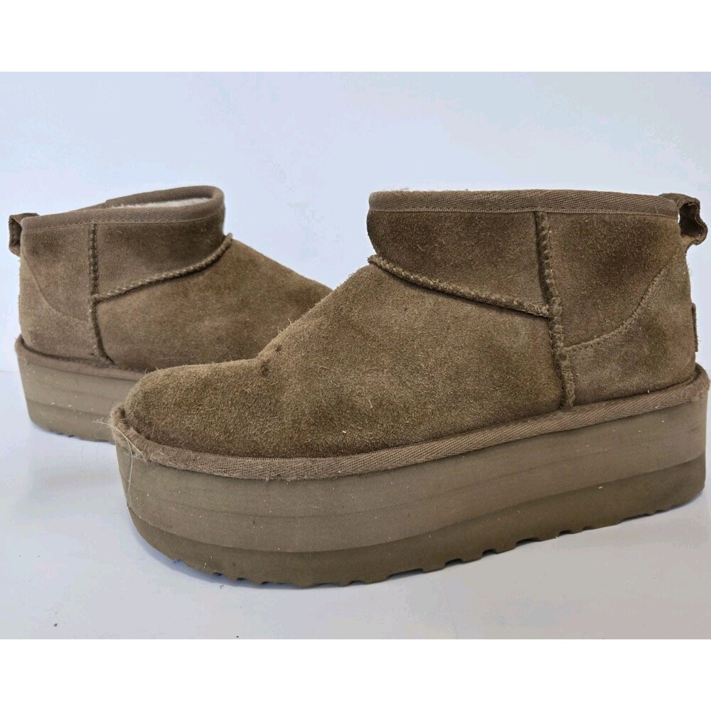 Ugg Boots Womens Size 7 Classic Ultra Mini Platform Burnt Cedar Suede Ankle